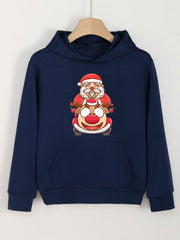 Santa And Elk Print Christmas Hoodie For Girls Kids