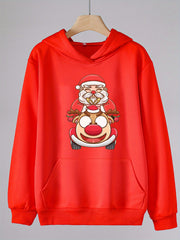 Santa And Elk Print Christmas Hoodie For Girls Kids