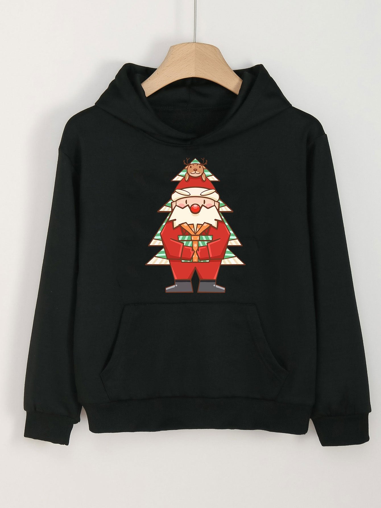 Christmas Santa Print Hoodie For Girls Kids Casual Pullover Long Sleeve Top