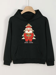 Christmas Santa Print Hoodie For Girls Kids Casual Pullover Long Sleeve Top
