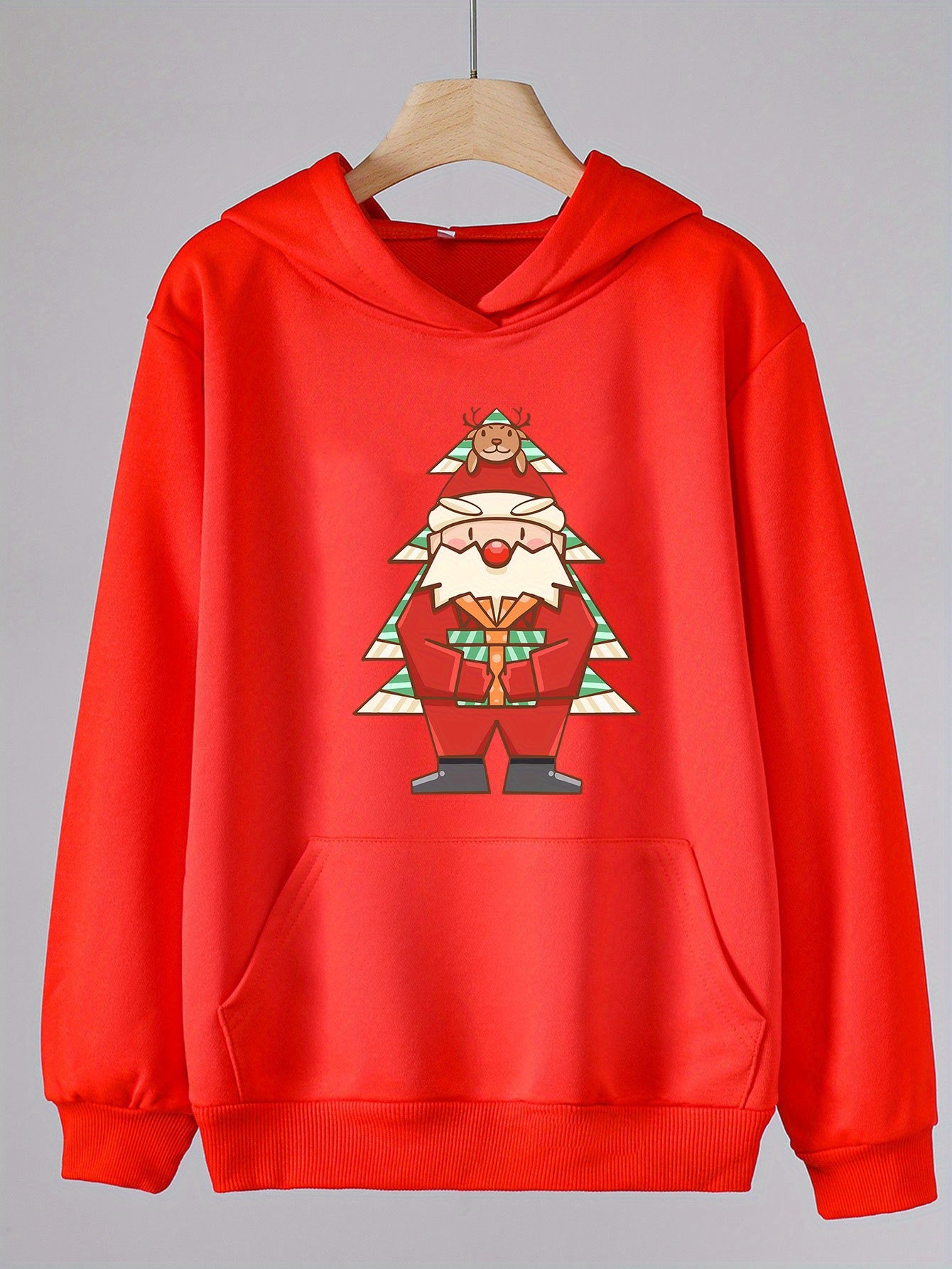 Christmas Santa Print Hoodie For Girls Kids Casual Pullover Long Sleeve Top