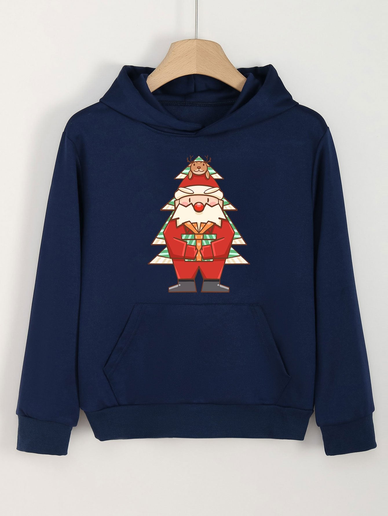 Christmas Santa Print Hoodie For Girls Kids Casual Pullover Long Sleeve Top