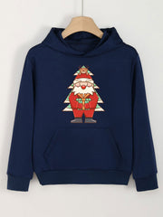 Christmas Santa Print Hoodie For Girls Kids Casual Pullover Long Sleeve Top
