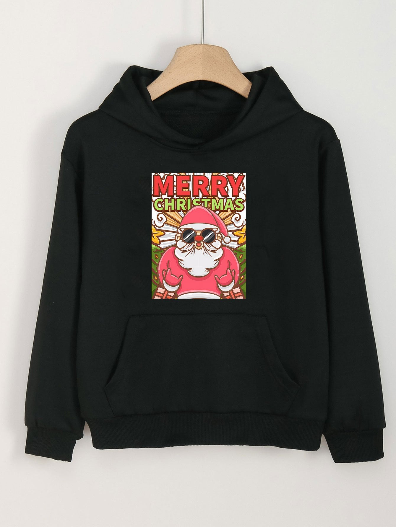 Christmas Print Hoodie For Girls Kids Pullover Hooded Long Sleeve Top