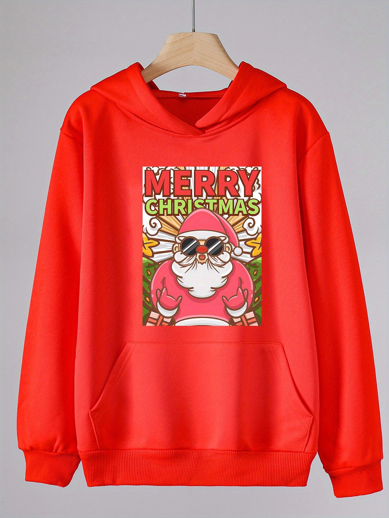 Christmas Print Hoodie For Girls Kids Pullover Hooded Long Sleeve Top
