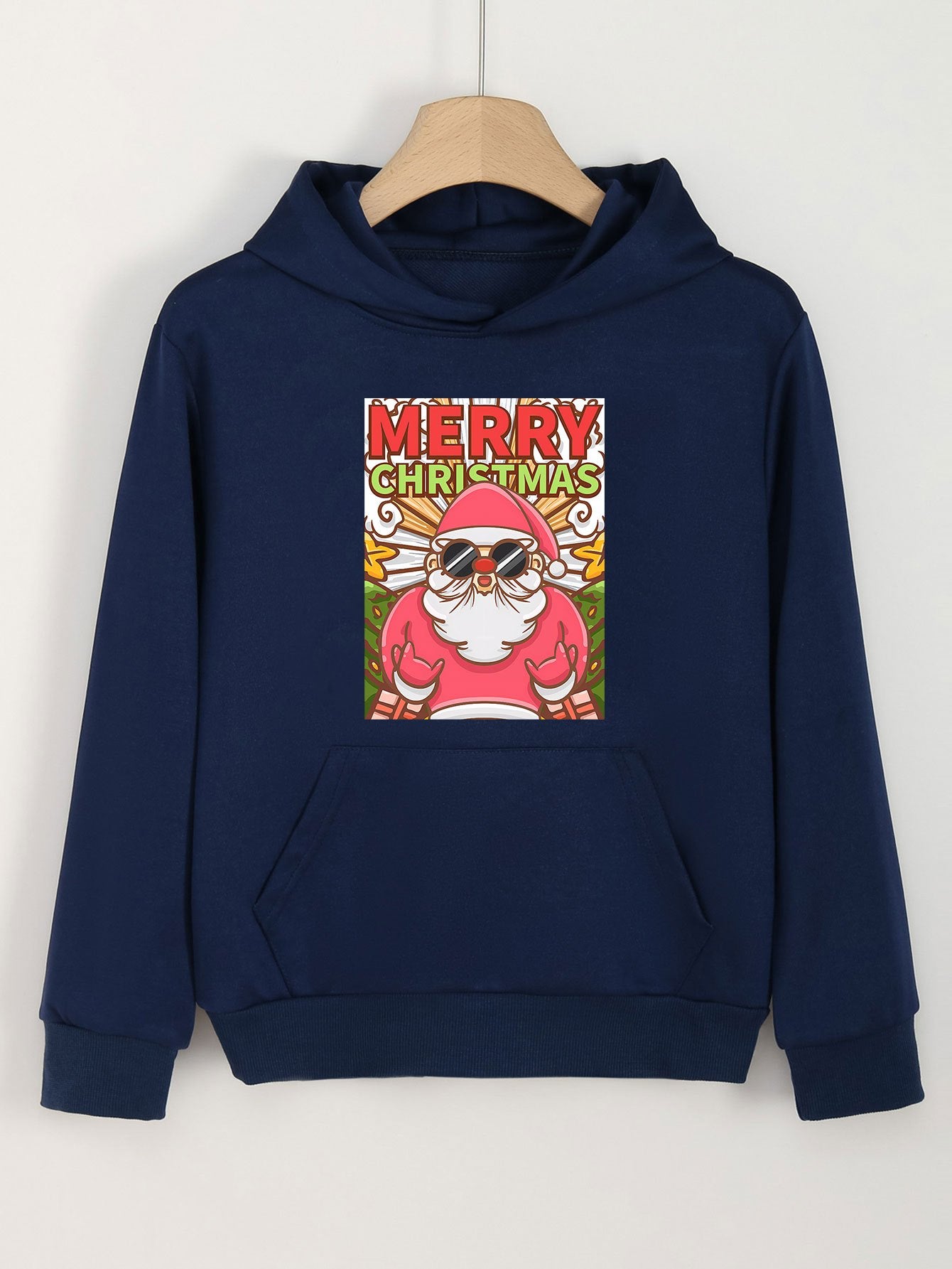 Christmas Print Hoodie For Girls Kids Pullover Hooded Long Sleeve Top
