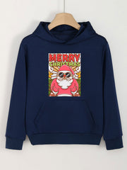 Christmas Print Hoodie For Girls Kids Pullover Hooded Long Sleeve Top