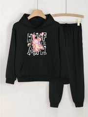 Bunny Print Hoodie & Pants Set for Girls