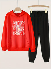 Bunny Print Hoodie & Pants Set for Girls
