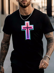 Men's Cross Pattern Shirt Casual Short Sleeve Tee