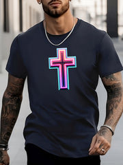 Men's Cross Pattern Shirt Casual Short Sleeve Tee