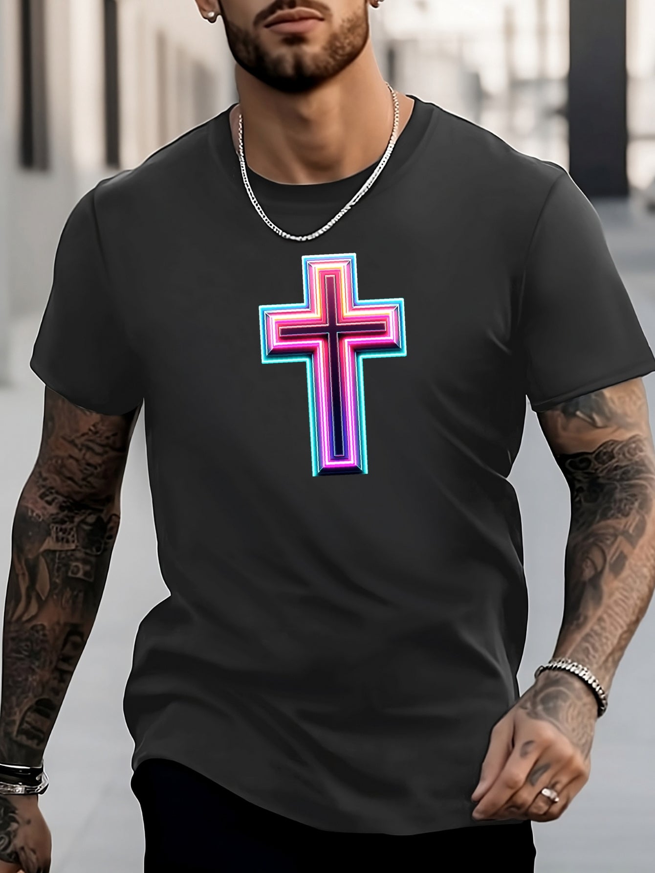 Men's Cross Pattern Shirt Casual Short Sleeve Tee