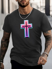 Men's Cross Pattern Shirt Casual Short Sleeve Tee