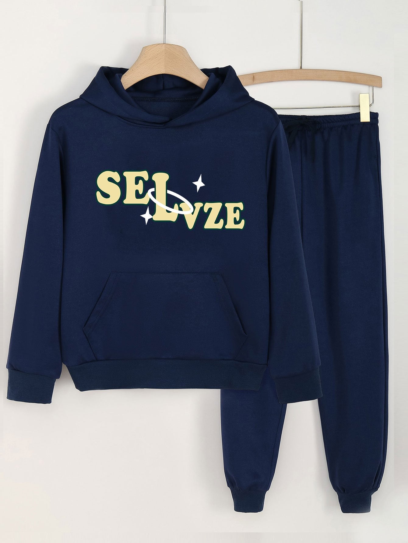 SELVZE Print Hooded Outfit For Girls Hoodie & Comfy Pants Set