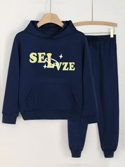 SELVZE Print Hooded Outfit For Girls Hoodie & Comfy Pants Set