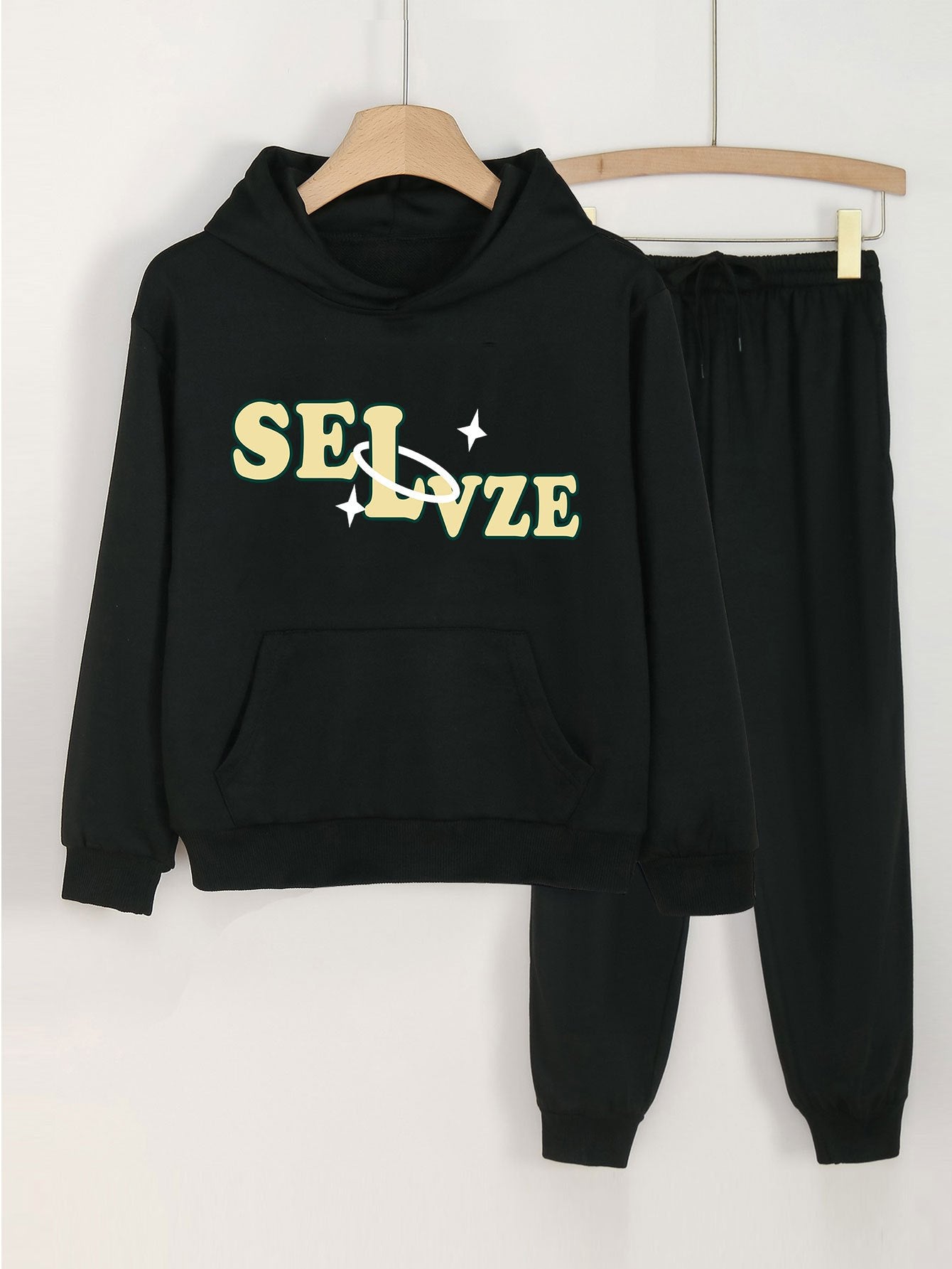 SELVZE Print Hooded Outfit For Girls Hoodie & Comfy Pants Set