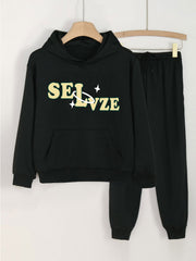 SELVZE Print Hooded Outfit For Girls Hoodie & Comfy Pants Set