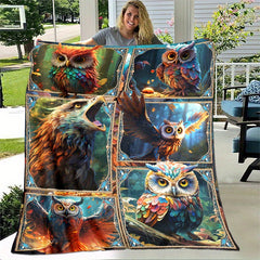 Cozy Little Owls Print Blanket Lightweight Flannel Throw