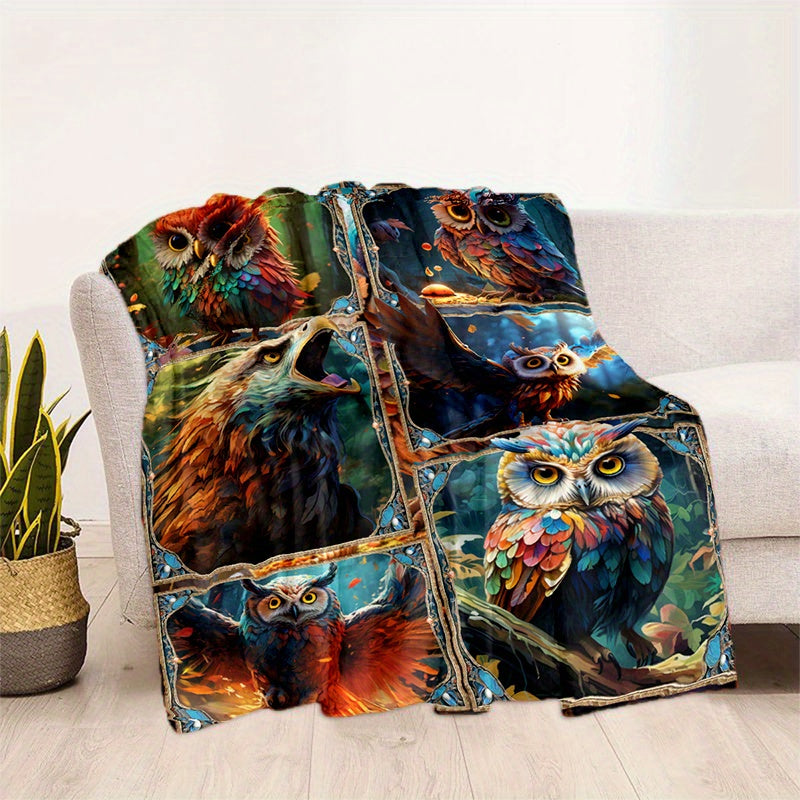 Cozy Little Owls Print Blanket Lightweight Flannel Throw