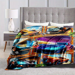 Racing Car Print Blanket Lightweight Flannel Throw for Sofa Bed