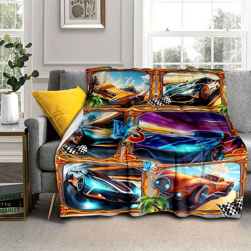 Racing Car Print Blanket Lightweight Flannel Throw for Sofa Bed