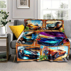 Racing Car Print Blanket Lightweight Flannel Throw for Sofa Bed
