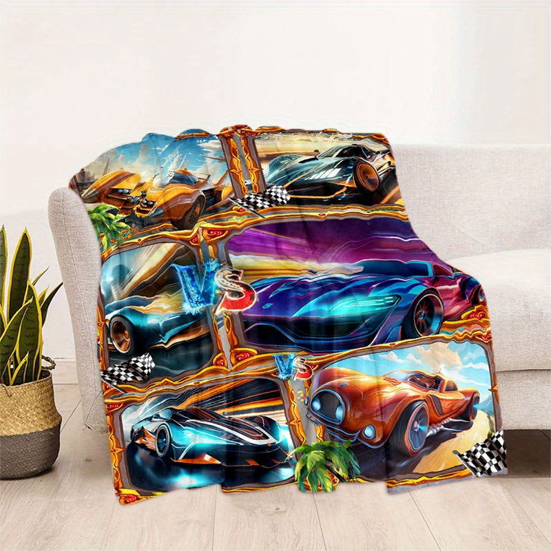 Racing Car Print Blanket Lightweight Flannel Throw for Sofa Bed