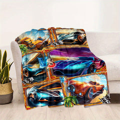 Racing Car Print Blanket Lightweight Flannel Throw for Sofa Bed