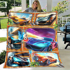 Racing Car Print Blanket Lightweight Flannel Throw for Sofa Bed