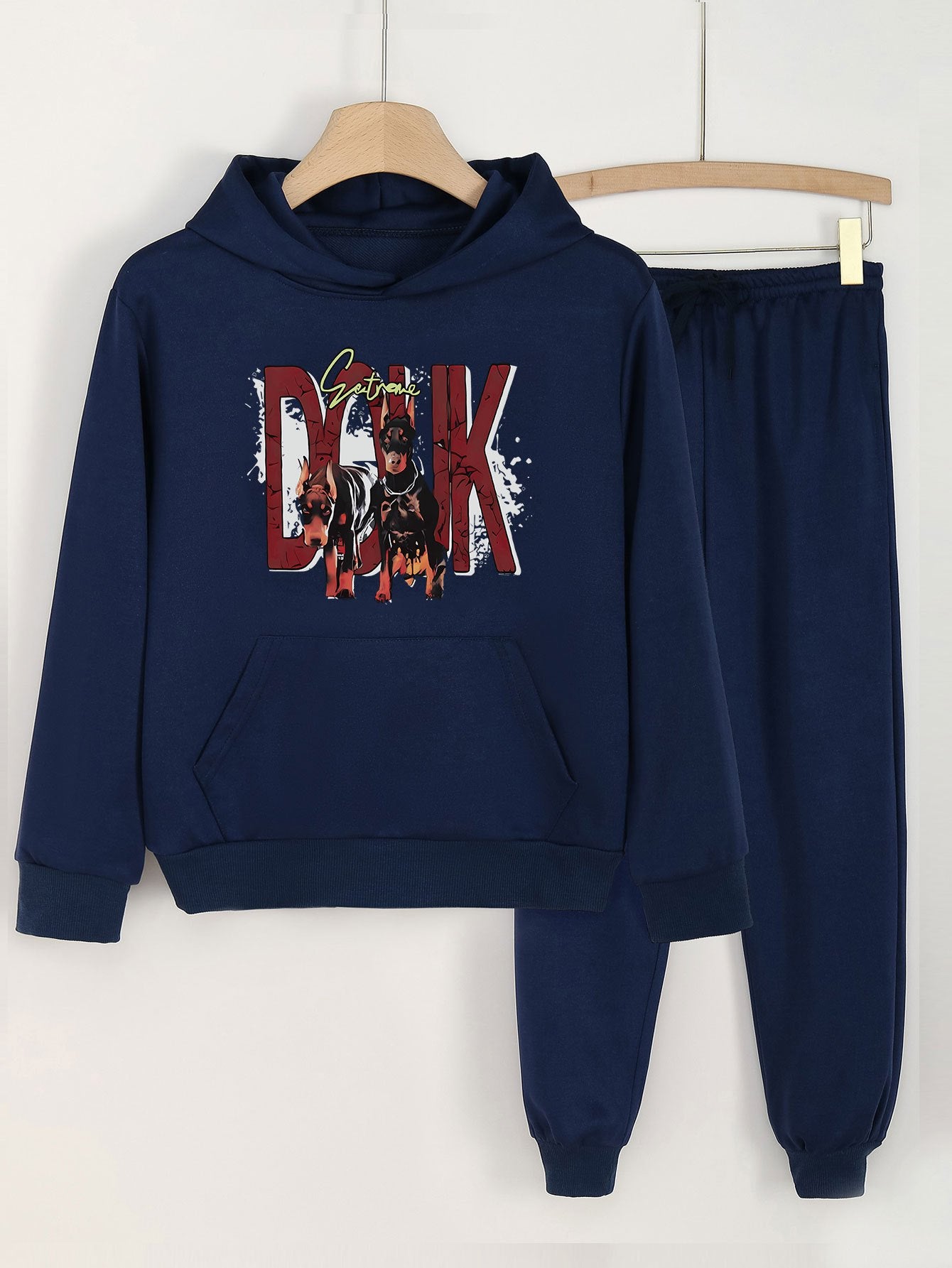 Girls Dogs Print Hoodie & Solid Sweatpants Set
