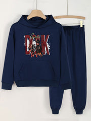 Girls Dogs Print Hoodie & Solid Sweatpants Set