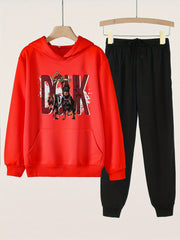 Girls Dogs Print Hoodie & Solid Sweatpants Set