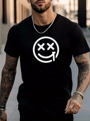 Men's Smiling Face Pattern Shirt Casual Tee Top