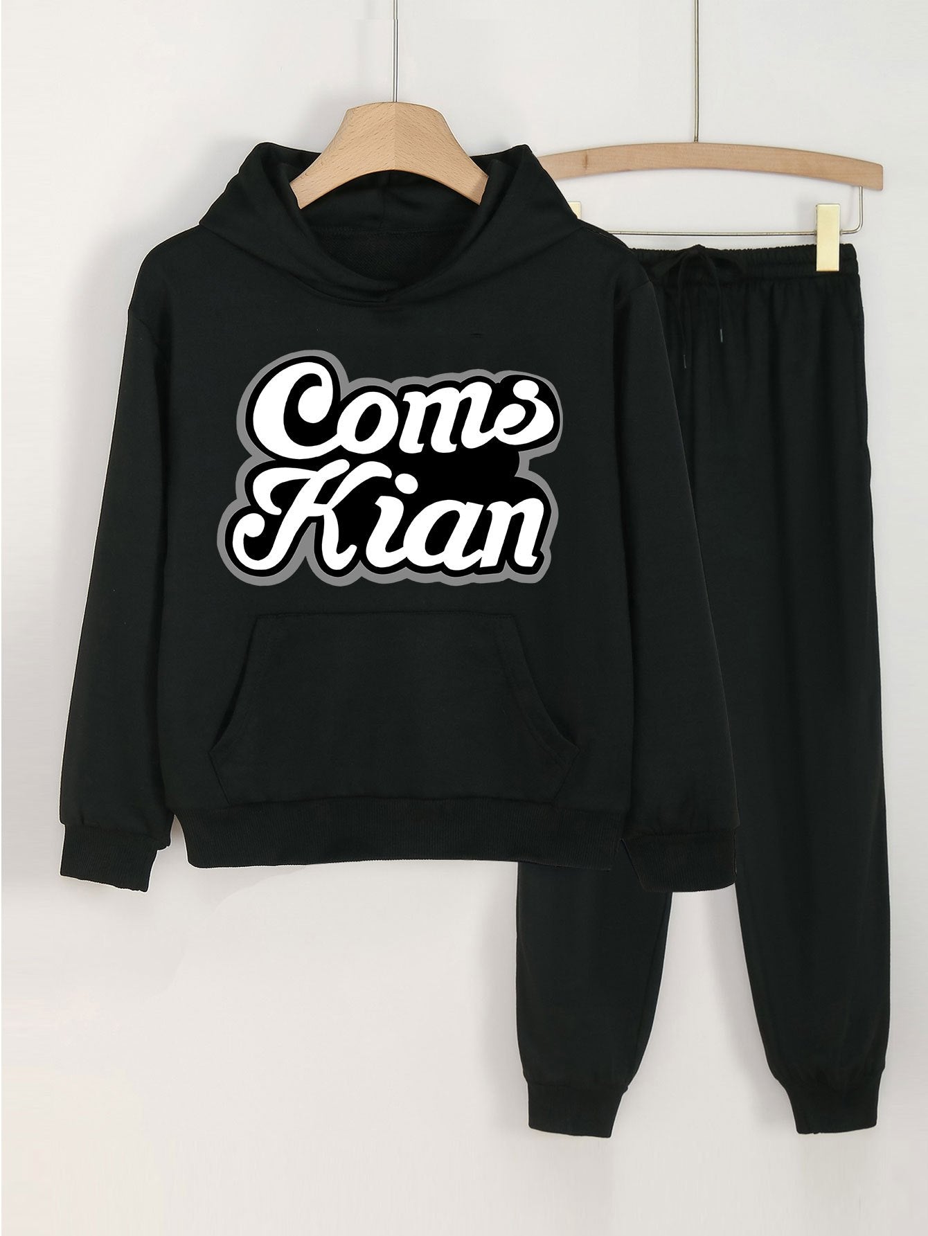 COMSKIAN Print Hooded Outfit For Girls Hoodie & Comfy Pants Set