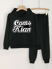 COMSKIAN Print Hooded Outfit For Girls Hoodie & Comfy Pants Set