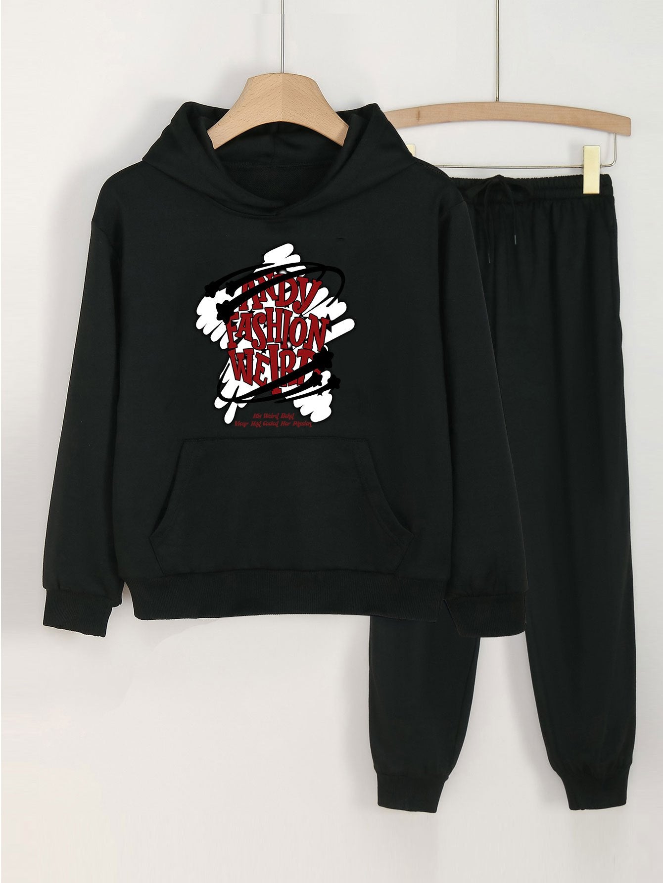 Star & Letter Print Hooded Outfit For Girls Hoodie & Pants Set