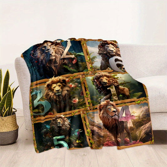 Cozy Lion Forest Print Blanket Lightweight Flannel Throw