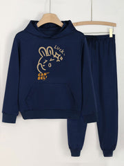 Luck Bunny Print Hooded Outfit Hoodie & Comfy Pants Set for Girls