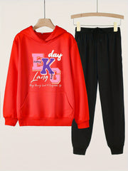2pcs Hooded Outfit For Girls Hoodie & Pants Set Kids' Clothes
