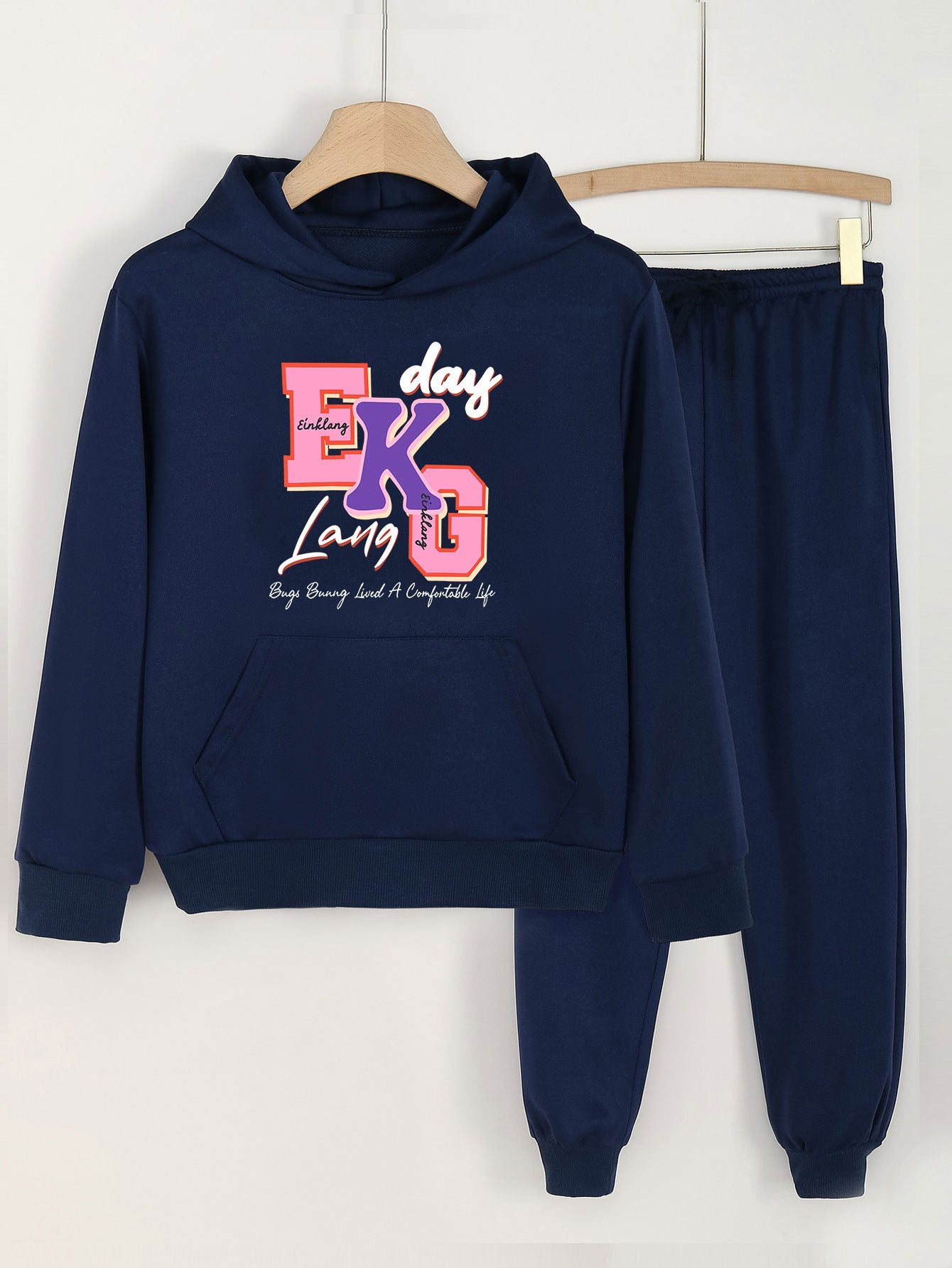2pcs Hooded Outfit For Girls Hoodie & Pants Set Kids' Clothes