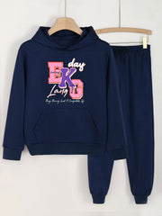2pcs Hooded Outfit For Girls Hoodie & Pants Set Kids' Clothes