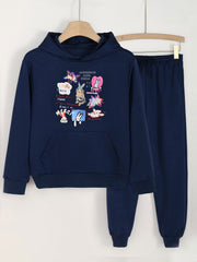 Graffiti Bunny Hoodie & Pants Set For Girls