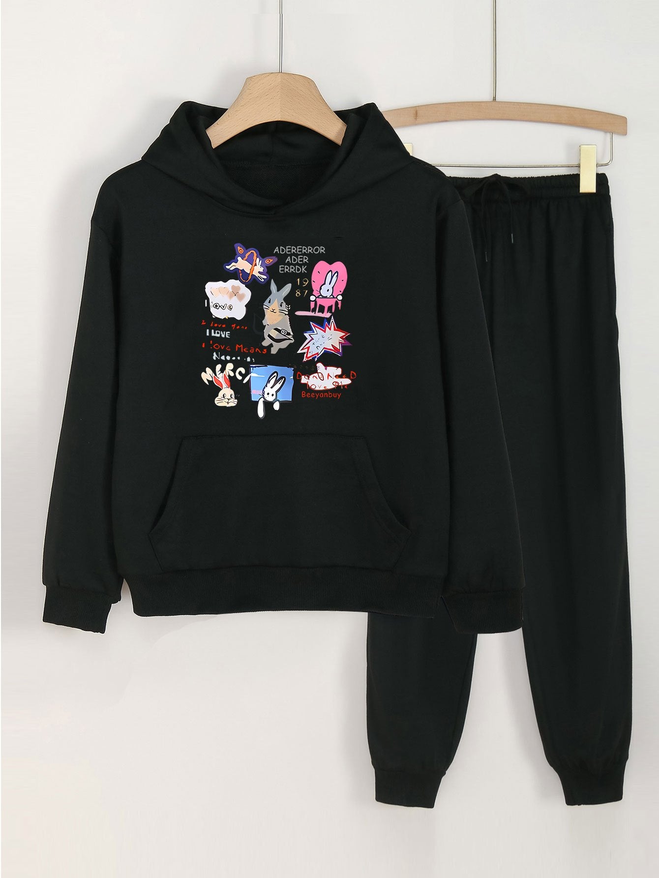Graffiti Bunny Hoodie & Pants Set For Girls
