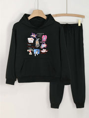 Graffiti Bunny Hoodie & Pants Set For Girls