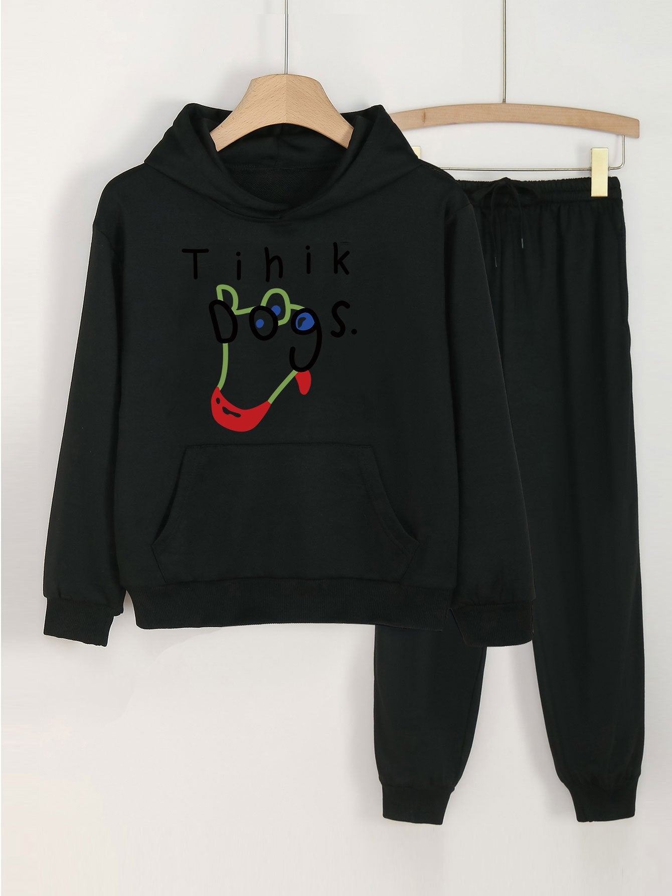 2pcs Dogs Print Hooded Outfit For Girls Hoodie & Comfy Pants Set