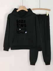 Bunny & Letter Print Hooded Outfit for Girls - Hoodie & Pants Set