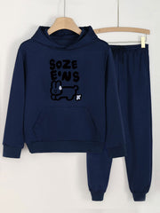 Bunny & Letter Print Hooded Outfit for Girls - Hoodie & Pants Set