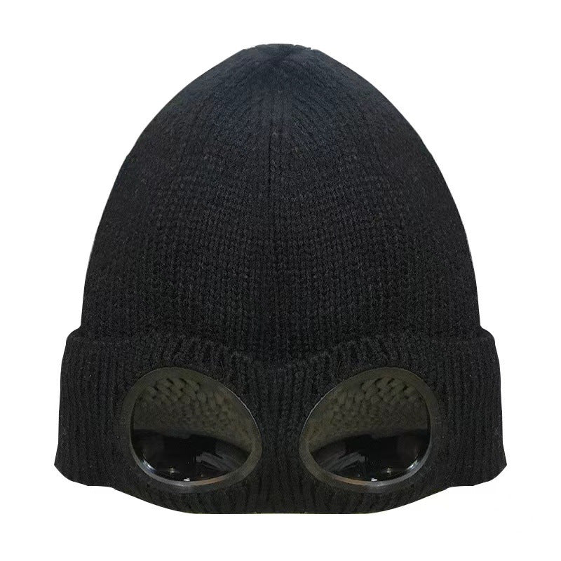 Winter Knitted Beanie Hat With Goggles Ear Protection Warm Hat