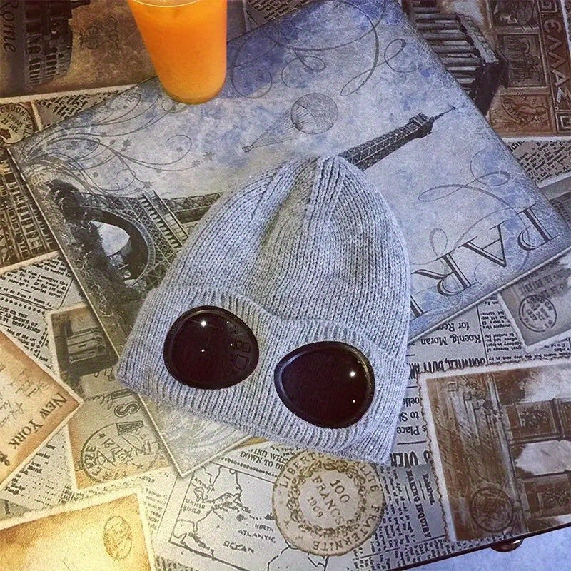 Winter Knitted Beanie Hat With Goggles Ear Protection Warm Hat