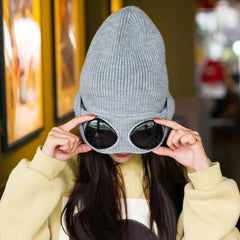 Winter Knitted Beanie Hat With Goggles Ear Protection Warm Hat